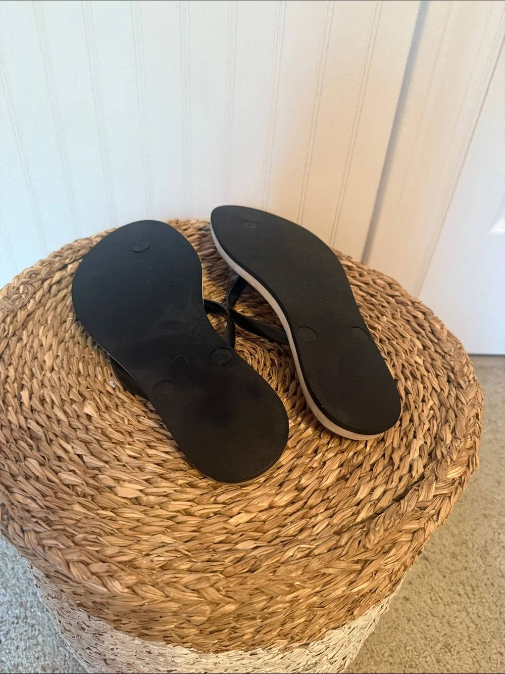 Tory Burch Black & White Logo Pattern Flip Flops